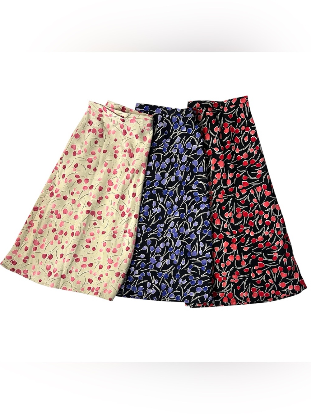DRESSBARN Tulips Floral Skirt Bundle of 3 Women’s Size 10 Flare PACKABLE Zip EUC